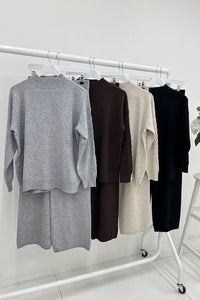 High Neck, Cable Knit Detailed, Elasticated Waist, Wide Leg Two Piece Set
