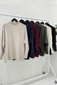 High Neck, Button Detailed, Viscose &amp; Modal Knitted Jumper