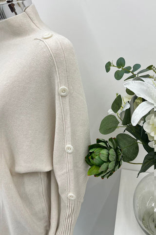 High Neck, Button Detailed, Viscose & Modal Knitted Jumper