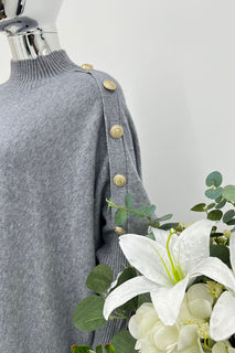 Button Shoulder Fringe Knit Jumper