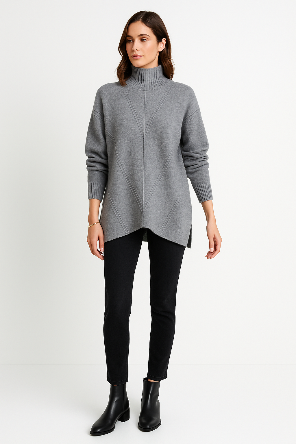V Neck Long Sleeves Jumper with subtle embellishments on Shoulder