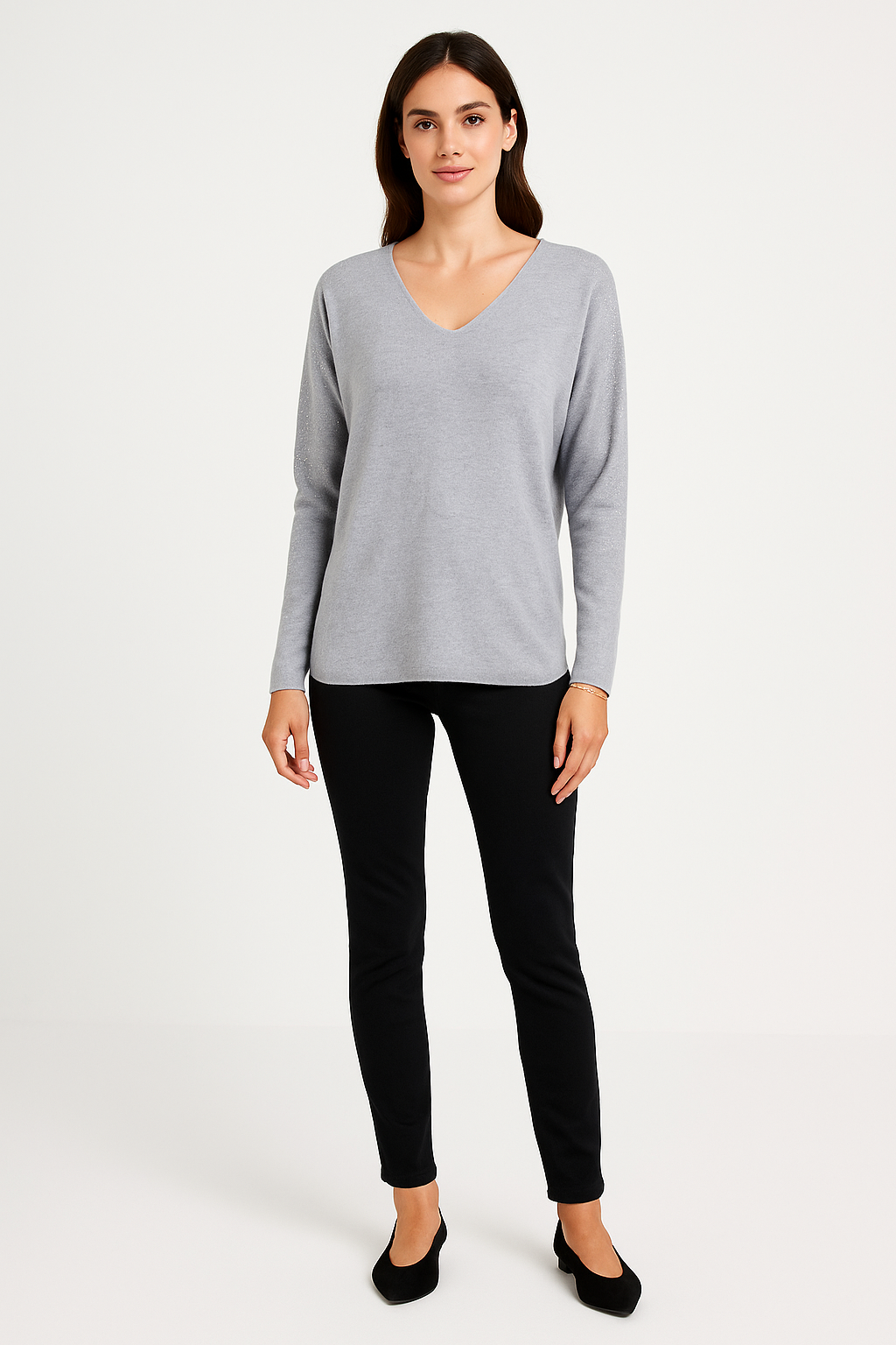 Ribbed High Neck And Ribbed Cuff Detailed Batwing Jumper.