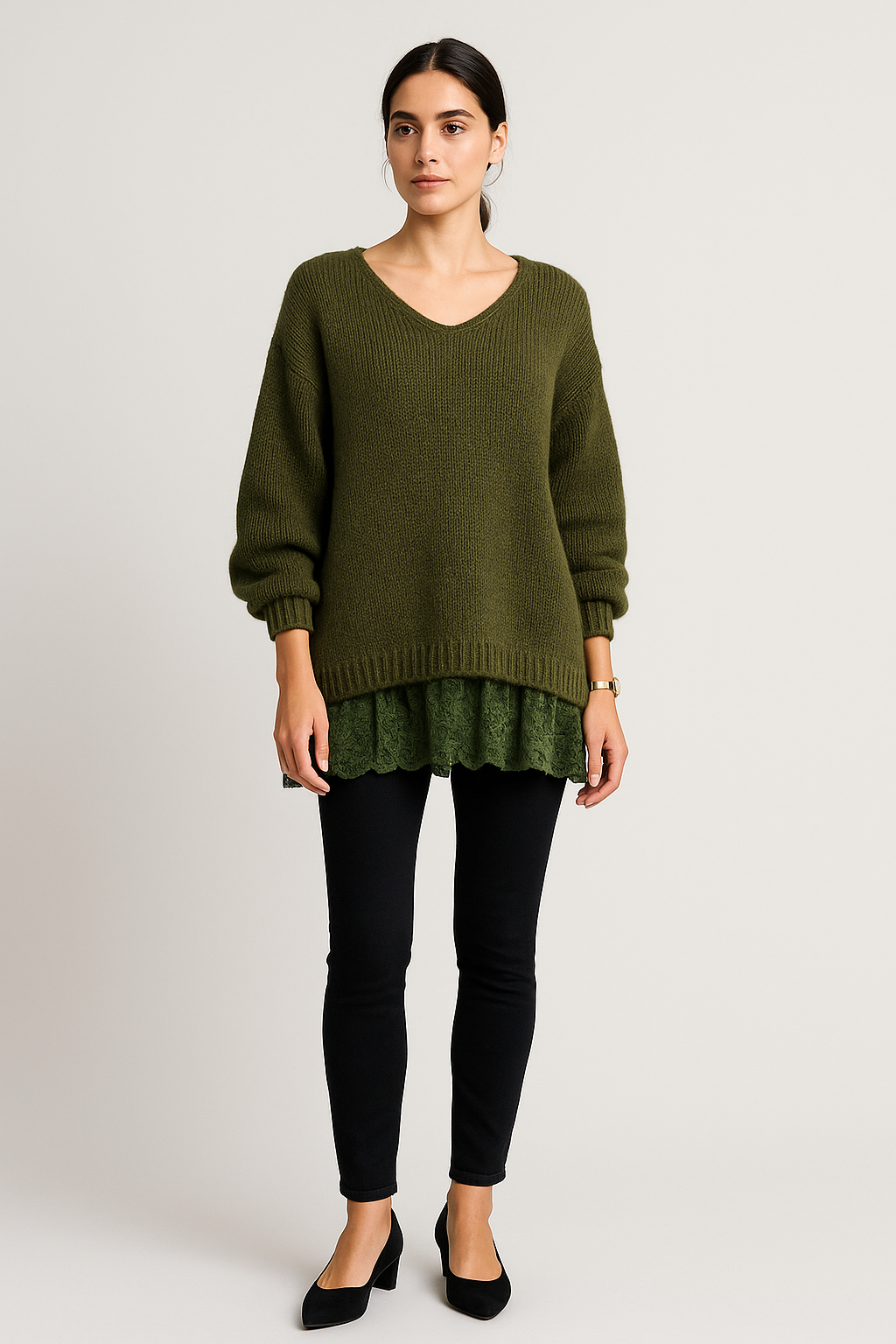 V-neck , oversized knitted jumper