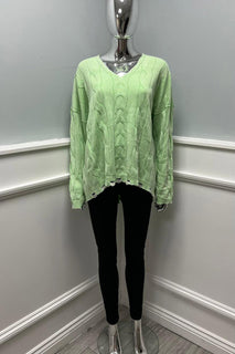 V-Neck, Cable Knit Detailed, 100% Cotton Top