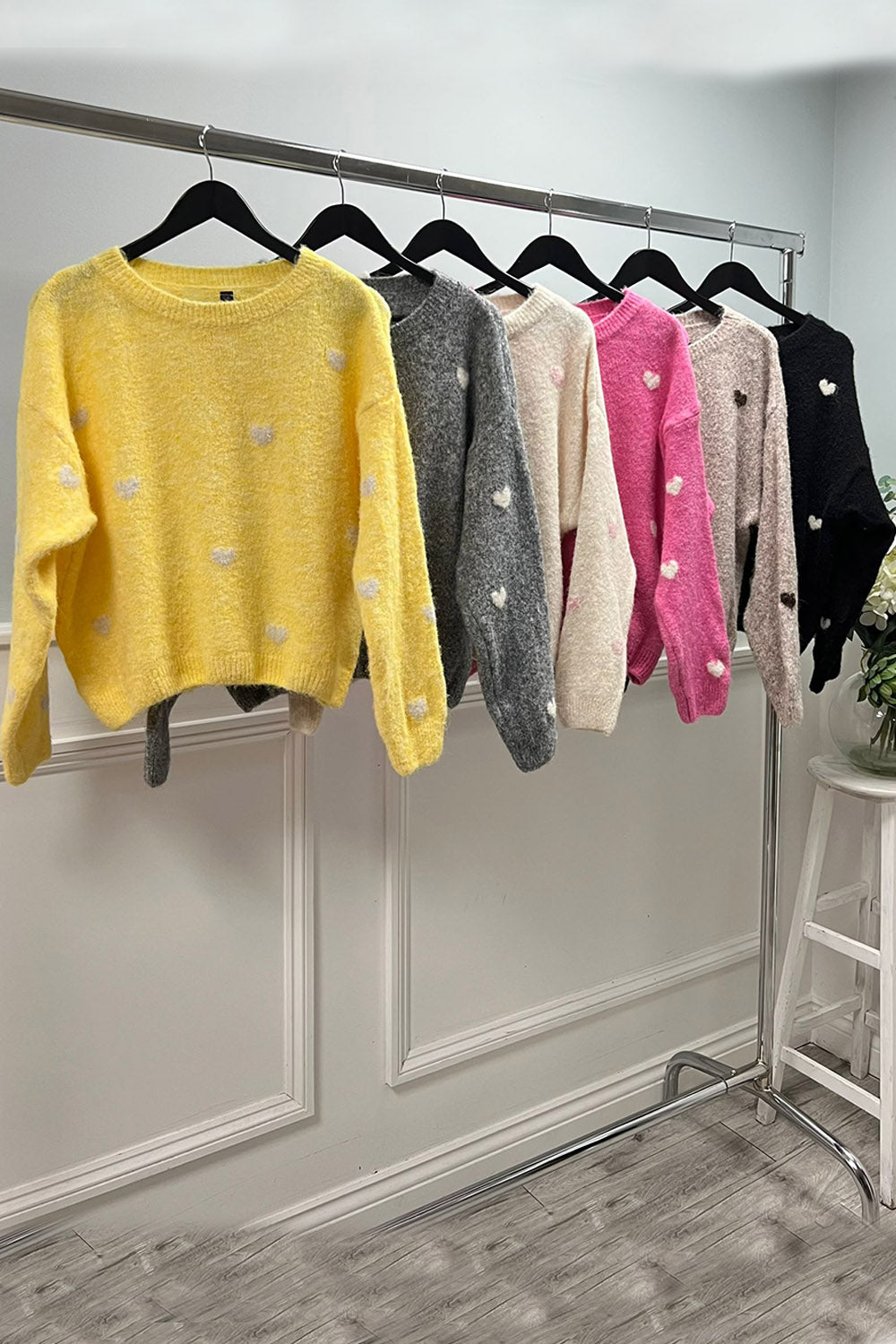 Cozy knitted , Long sleeve , Relaxed fit Jumper with all-over heart pattern