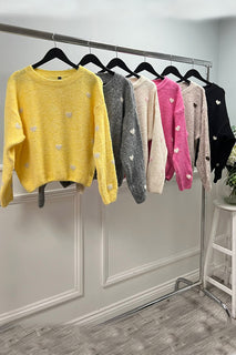 Cozy knitted , Long sleeve , Relaxed fit Jumper with all-over heart pattern