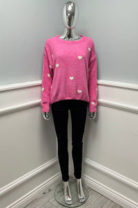 Cozy knitted , Long sleeve , Relaxed fit Jumper with all-over heart pattern