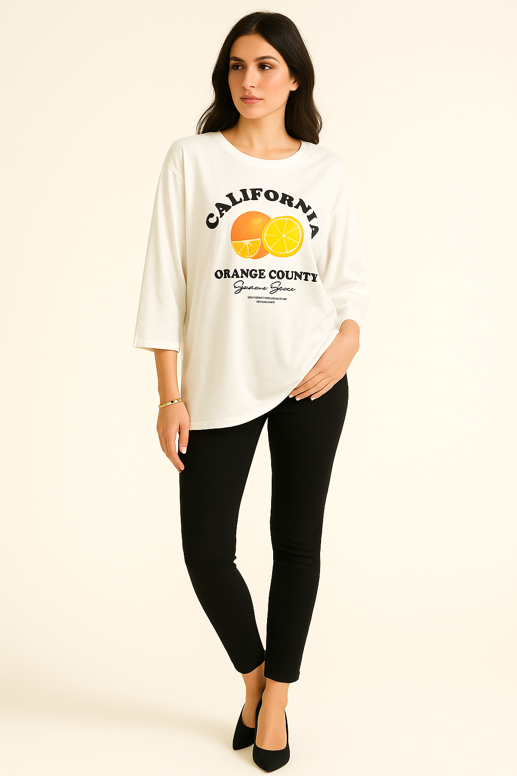 Round Neck , Printed Oversized Top