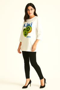 Round Neck, Kiwi 🥝 Print Oversized Top