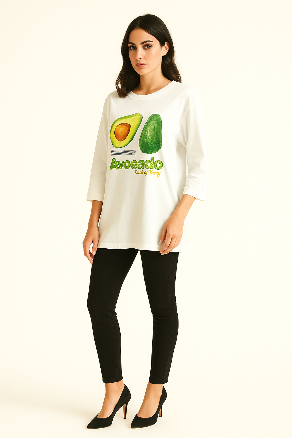 Round Neck Avacado print 100% Cotton, Oversized Top