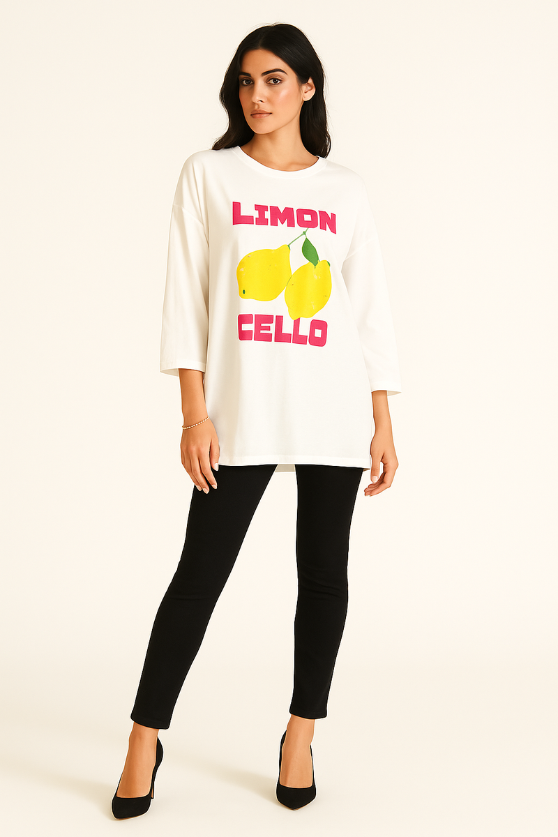 Round Neck , Printed Oversized Top