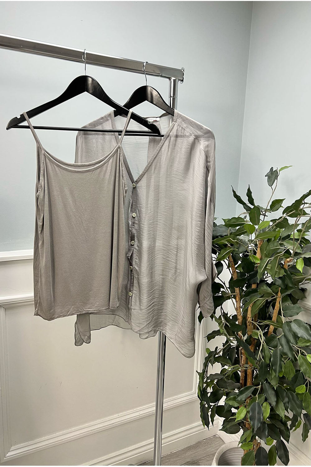 V-Neck, Button Through Silk Shirt with Vest