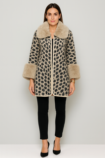 Leopard Faux-Fur Trim Coat
