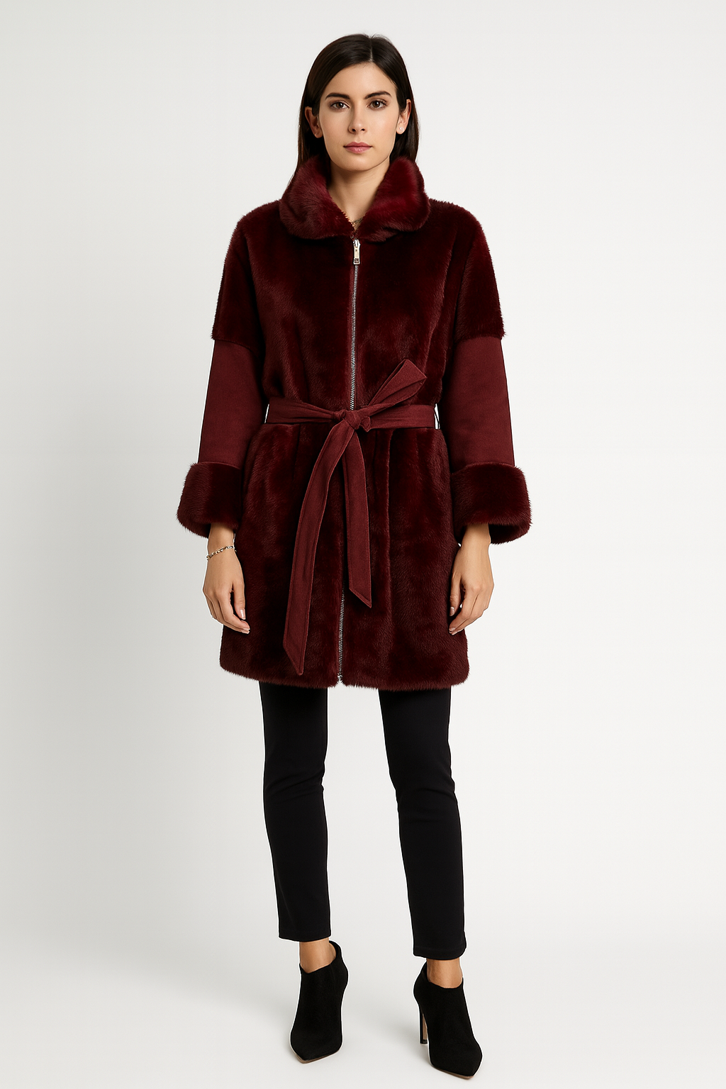 Plush Faux-Fur Belted Coat