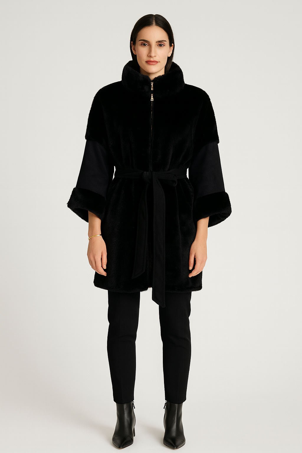 Plush Faux-Fur Belted Coat