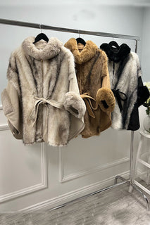 Luxurious faux fur coat with tie belt