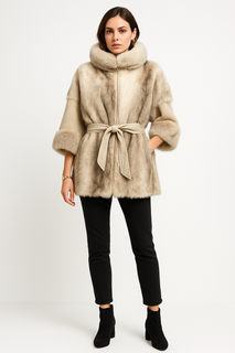 Luxurious faux fur coat with tie belt