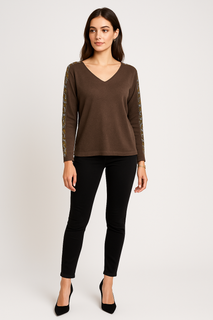 Round Neck, Stud Detailed Knitted Jumper.
