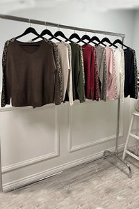 V-neck , Long sleeves Leopard trim Jumper
