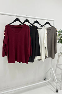 V-Neck Button Detail Knit Jumper