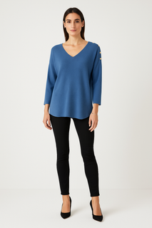 V-Neck Button Detail Knit Jumper
