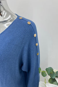 V-Neck Button Detail Knit Jumper