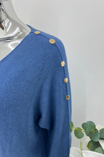 V-Neck Button Detail Knit Jumper