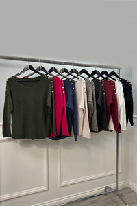 Slash Neck, Stud Detailed, Viscose Knitted Jumper.
