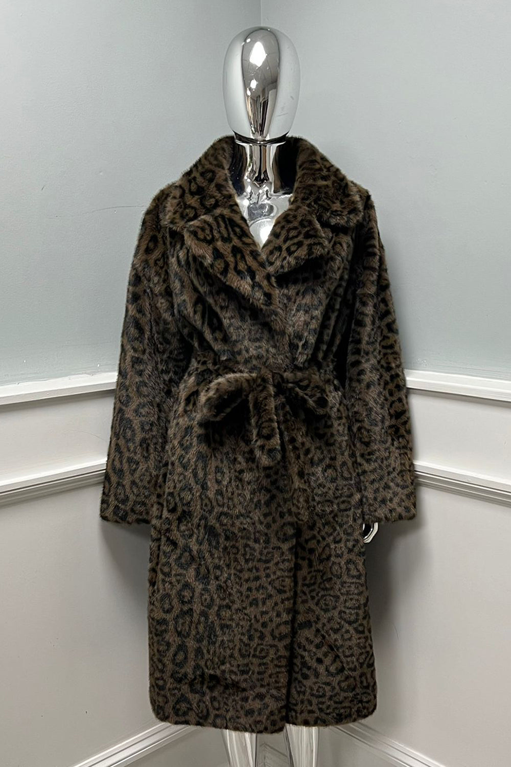 Faux fur leopard-print coat