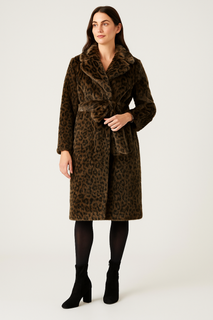 Faux fur leopard-print coat