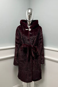 Faux fur Jacket with brooch closure at the neck & self-tie belt