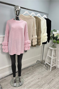 Round Neck, Frill Detailed, Knitted Jumper.