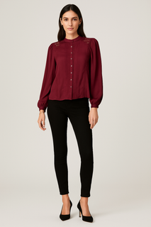 Shirt with lace detailing and pintuck front