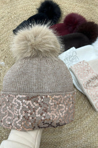 Sequin & Pom Pom Detailed Hat