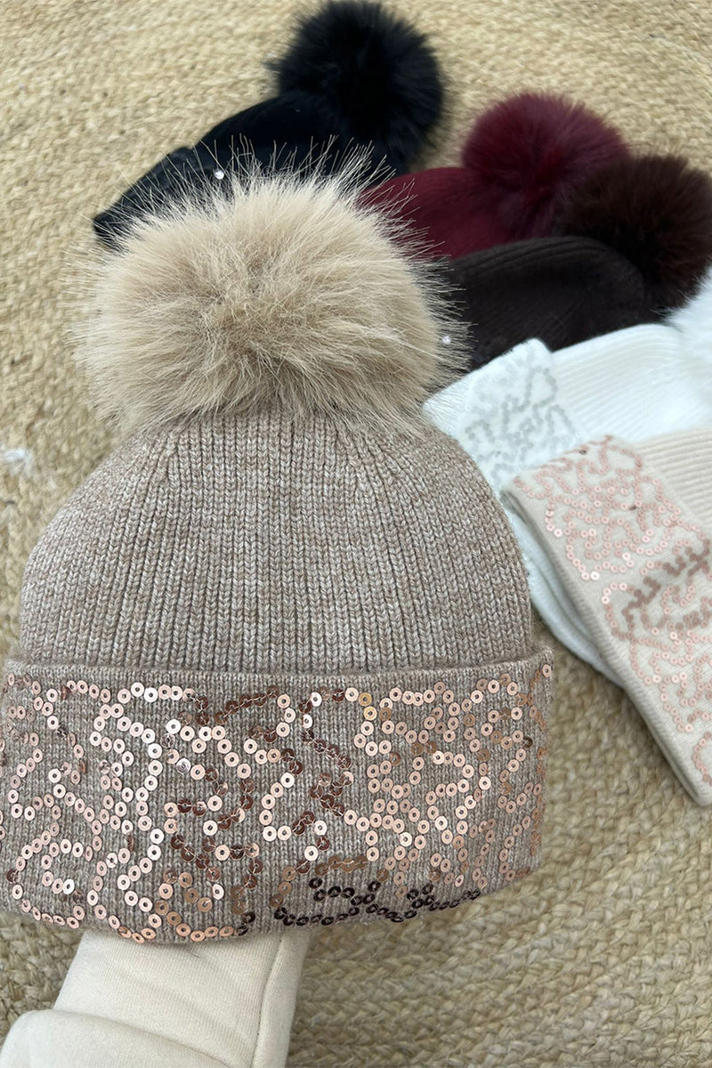 Sequin & Pom Pom Detailed Hat