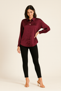Golden Button Detailed, Satin Shirt.