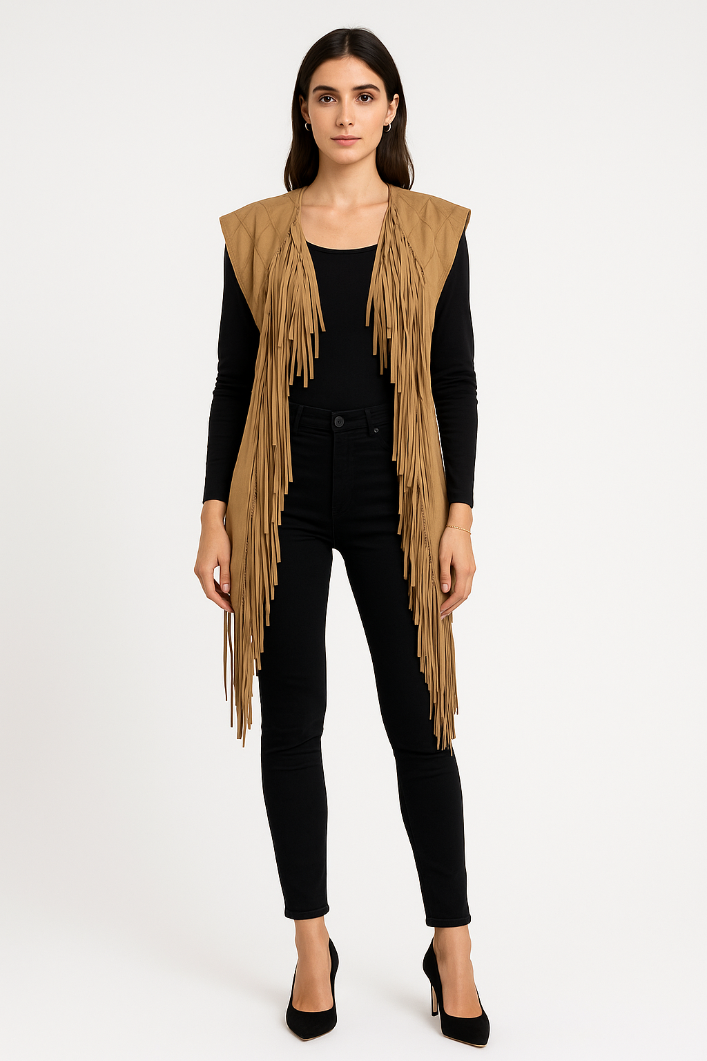 Sleeveless Waistcoat with Long, flowing fringe trim