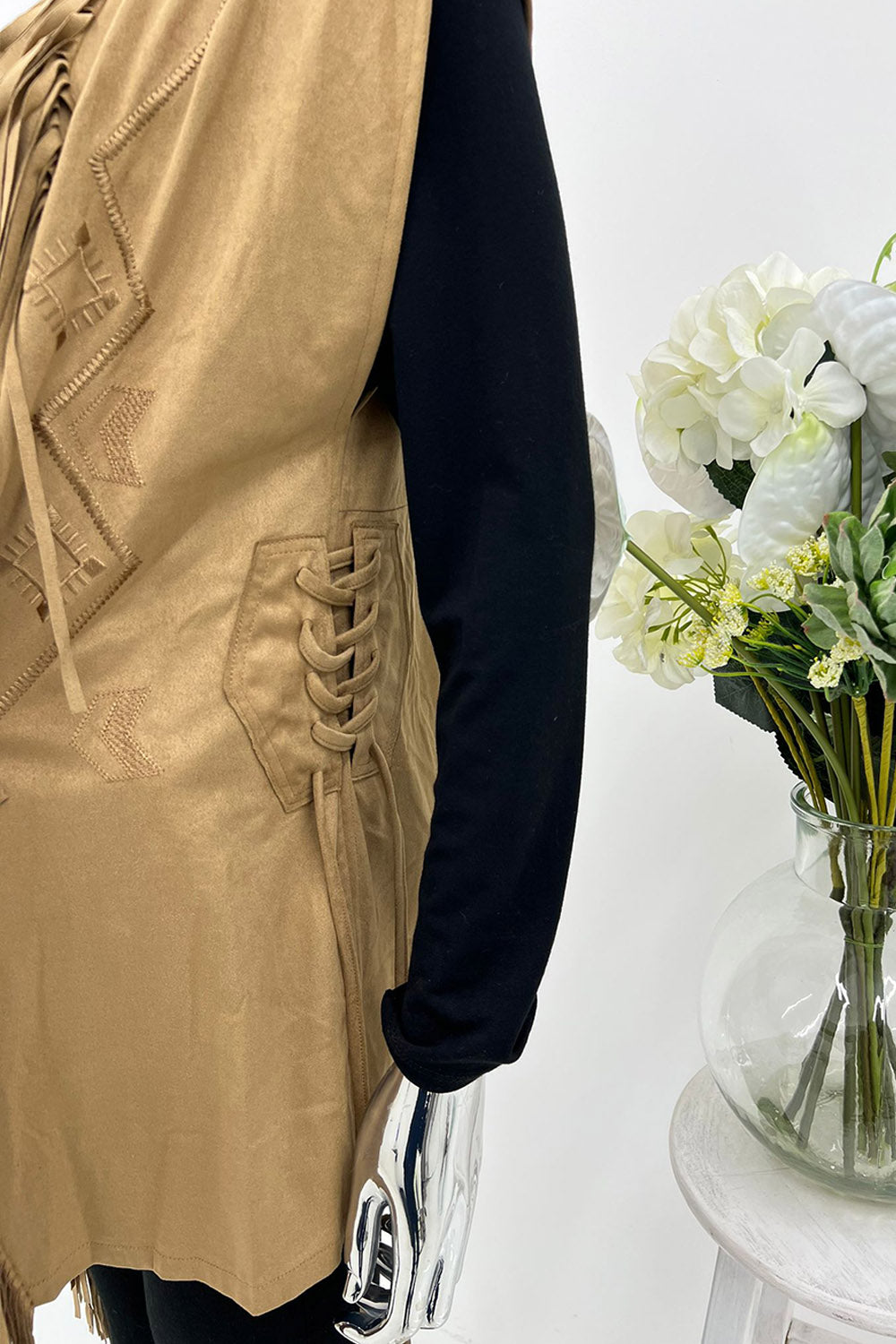 Sleeveless Waistcoat with Long, flowing fringe trim