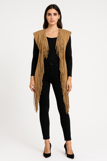Sleeveless Waistcoat with Long, flowing fringe trim