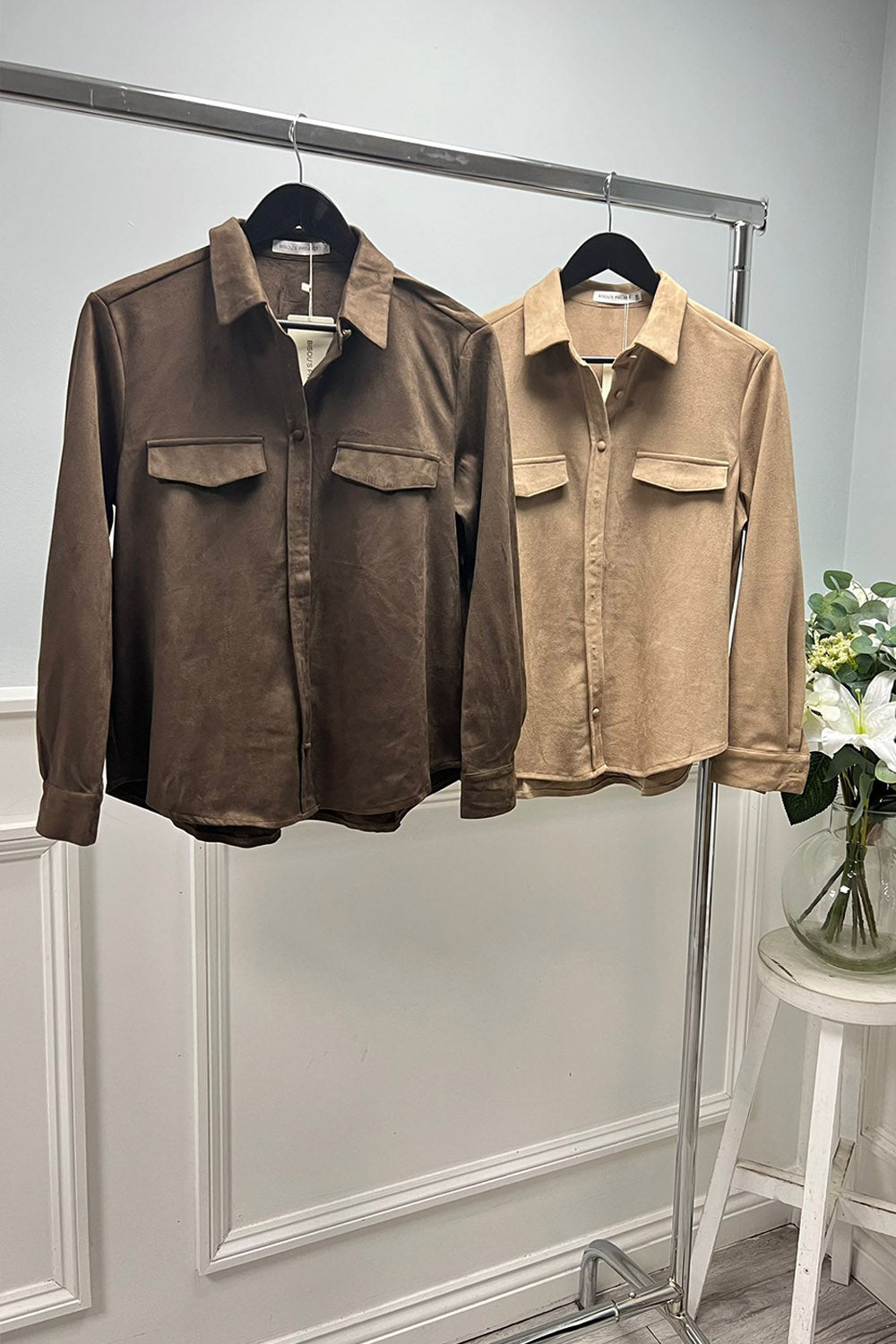 Suede Shirt with Polished Detail