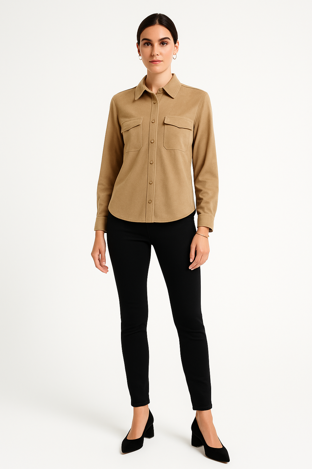 Suede Shirt with Polished Detail