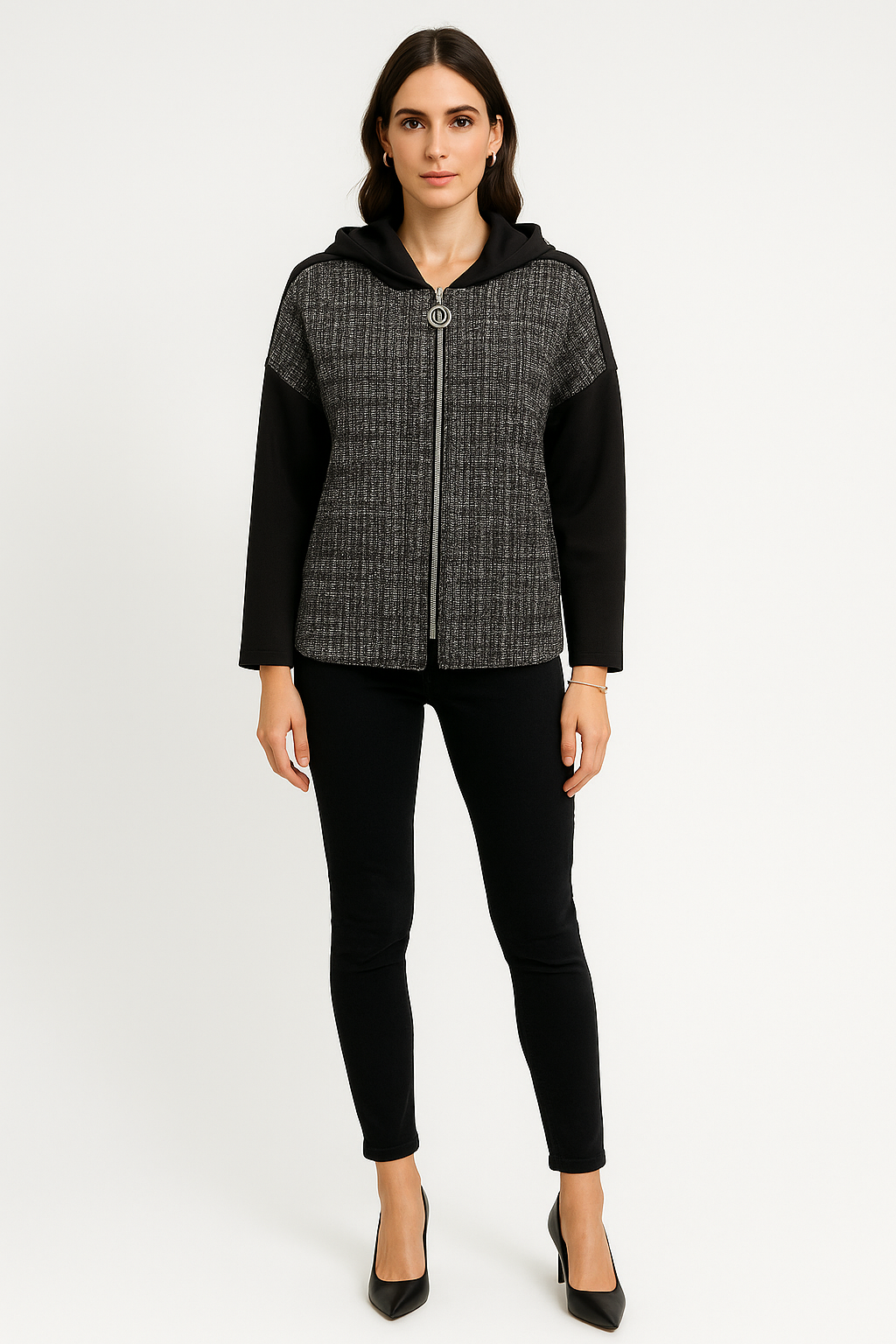 Zip Through, Two Pocket Quilted Hoodie.