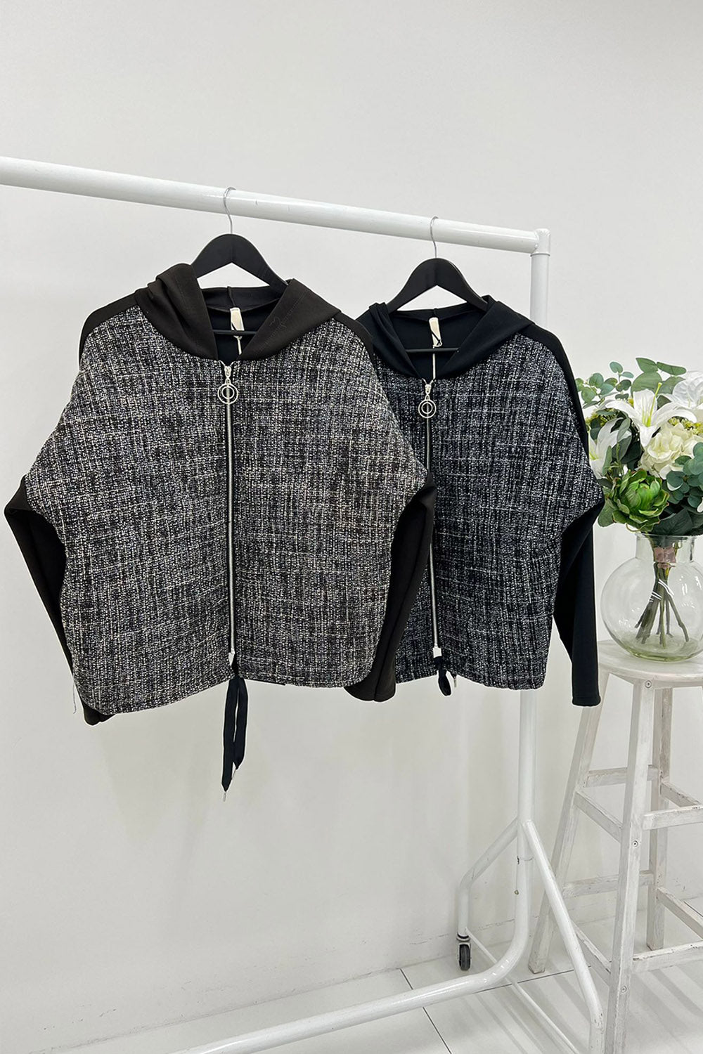 Zip Through, Two Pocket Quilted Hoodie.