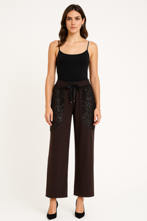 Sequin Panel Wide-Leg Trousers