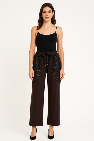 Sequin Panel Wide-Leg Trousers