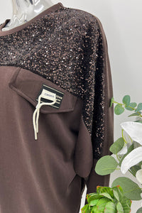 Round Neck, Adjustable Drawstring Hem, Sequin Detailed Top