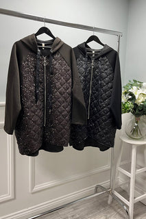 Sequined , long sleeves hooded zip-up jacket