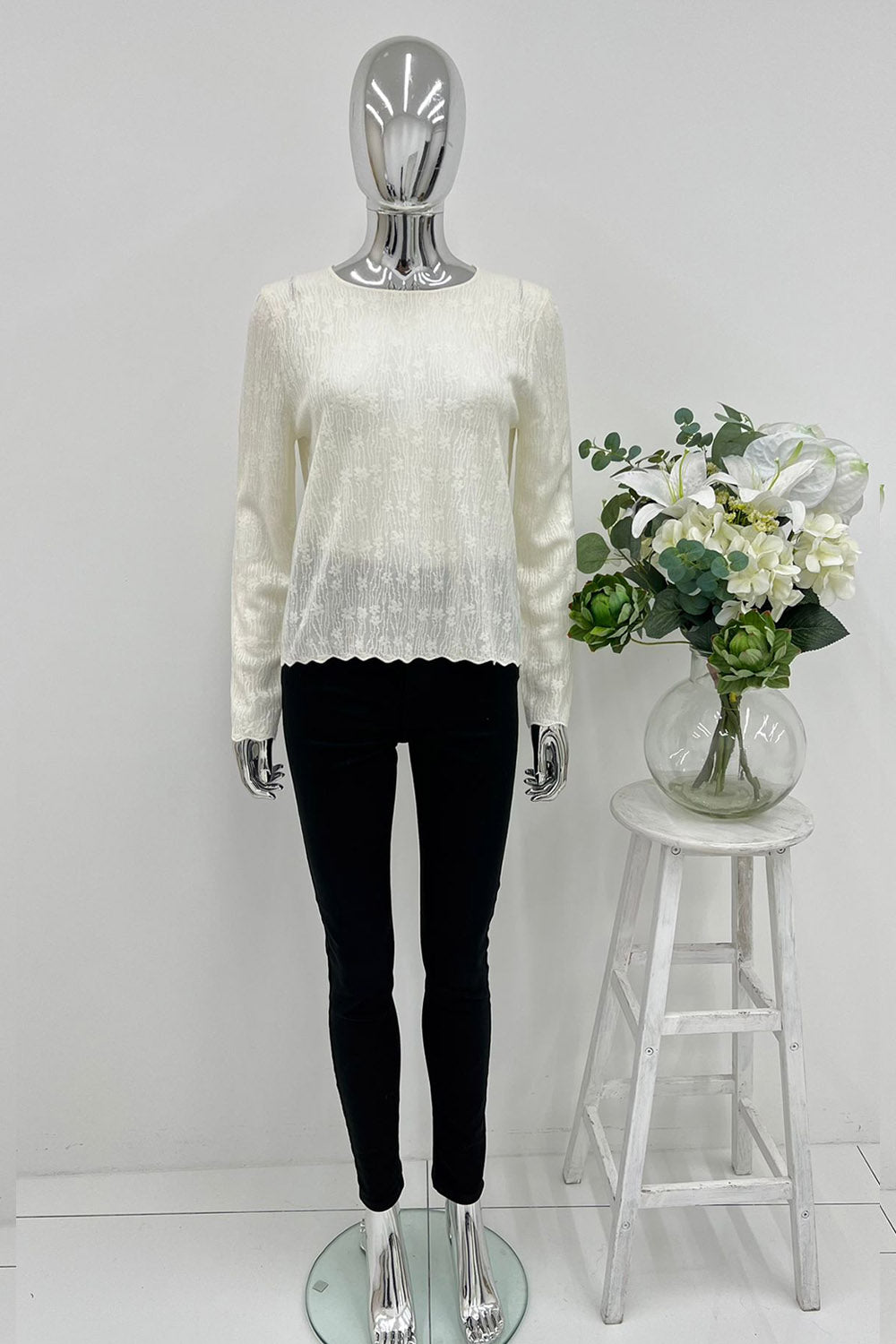 Round Neck, Lana Wool, Acrylic & Nylon Light Knitted Top
