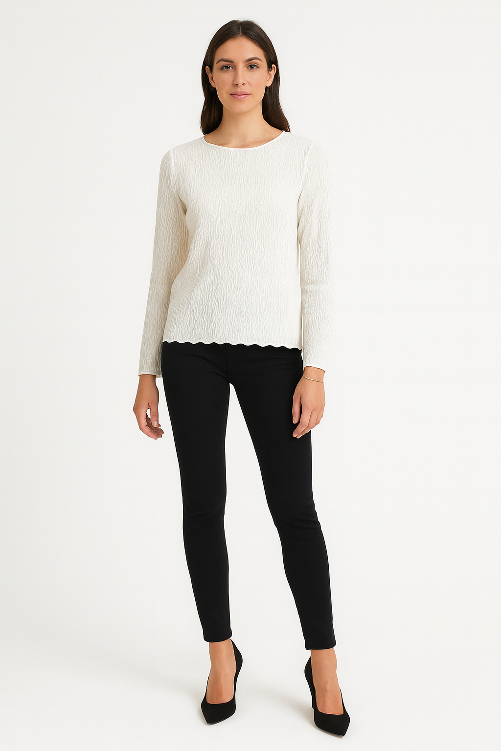 Round Neck, Lana Wool, Acrylic & Nylon Light Knitted Top