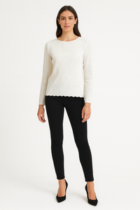 Round Neck, Lana Wool, Acrylic & Nylon Light Knitted Top